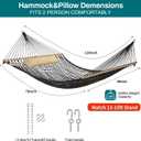 JoyView Traditional Rope Double Hammock - Hand Woven Cotton Hammock with Hardwood Spreader Bar and Pillow 450lb Capacity for Outdoor Indoor Patio Yard - Black