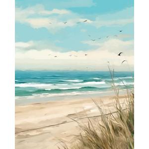 Seaside Beach Paint by Numbers Kits 16x20 inch Canvas DIY Oil Painting for Kids, Students, Adults Beginner with Brushes and Acrylic Pigment Beach Scenery Landscape Decor Photo Gift(without Frame)