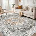 9x12 Washable Area Rug: Vintage Neutral Soft Non Slip Thin Large Floor Carpet for Living Room Bedroom Kitchen Dining Room Home Office Farmhouse Indoor - Green