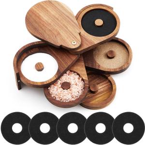 Mifoci Acacia 5 Tier Margarita Salt Rimmer Set Salt and Sugar Glass Rimmer Set with Lid and 5 Sponges Home Bar Accessories for Cocktails Drinks House Party Bartender Supplies