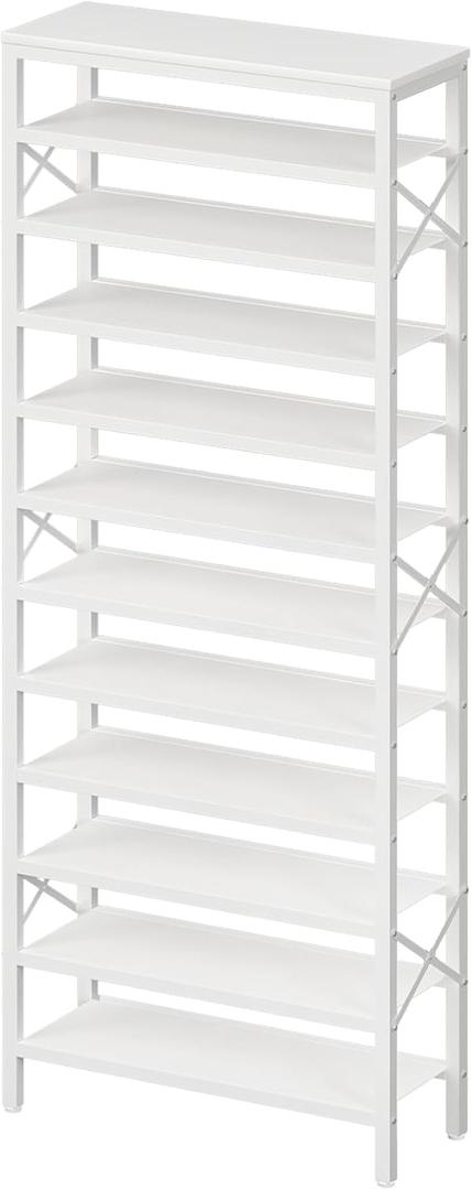 YATINEY 12-Tier Tall Shoe Rack Organizer, Wooden Shoe Storage for Closet Holds 48 Pairs, Sturdy Shoe Shelf with X-Shaped Metal Support, for Entryway, Bedroom, White SS212WW