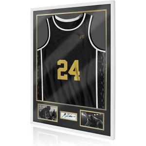 Football Jersey Frame Display Case,Jersey Shadow Box with 98% UV Protection Acrylic, Two Photos and Signature,Display Frame for Sport Basketball Hockey Baseball Shirt Uniform,Pure White