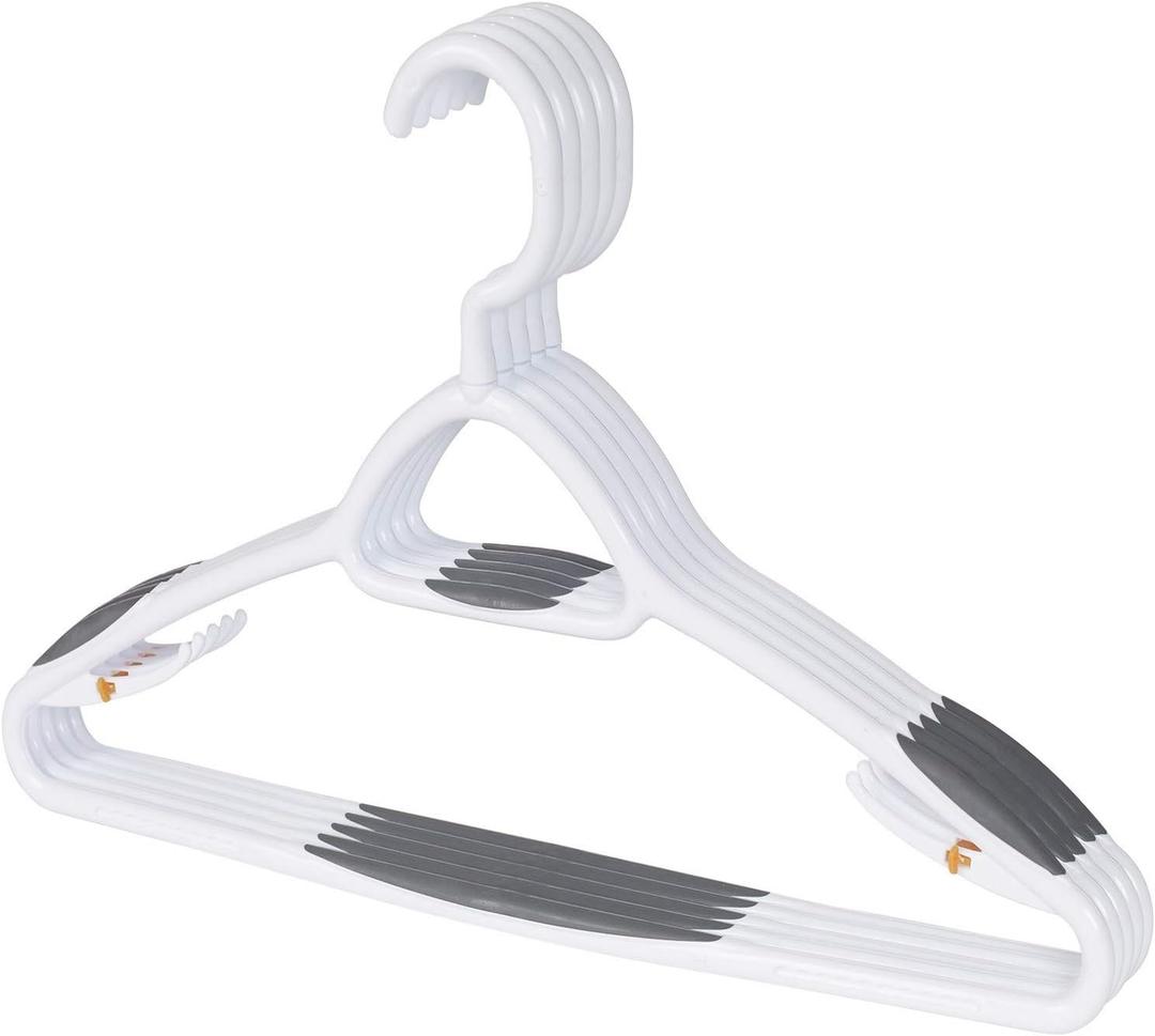 Set of 5 Deluxe Non Slip Hangers by Neatfreak! - Space Saving Hangers for Clothes, Pants, Jackets and Shirt 5 Pack,White/Grey