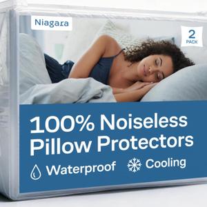 100% Waterproof Pillow Protectors Standard 20x26 Pair Zippered Pillow Case, Pillow Cover, Noiseless Pad, Ultra Plush Absorbent (Viscose Made from Bamboo), White 2 Pack