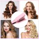 32mm (1.25") Wave Curling Iron, 2 Barrel Ionic Wavy Hair Curler with Anti-Scald Hair Crimper, Fast Heating, Dual Voltage, 4 Temp Ceramic Hair Waver for Wide Deep Waves (Pink)