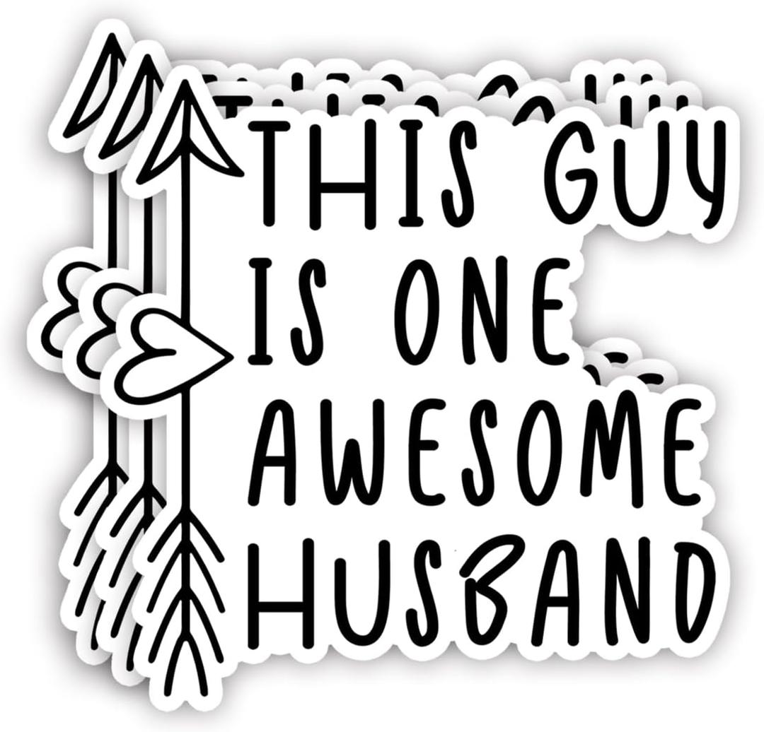 (3pcs) This Guy is One Awesome Husband Sticker Just Married Boyfriend Funny Quotes Vinyl Decal Stickers for Tumbler Laptop Kindle Water Bottles Books Phone Gift for Husby Promoted - Size 3x3