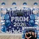 Blue Sliver 2026 Prom Night Party Backdrop Royal Blue Glitter 2026 Graduation Background Class of 2026 Congrats Grad Banner for 2026 Congratulate Graduates Party Decoration (Blue, 82x59 inch (7x5FT))