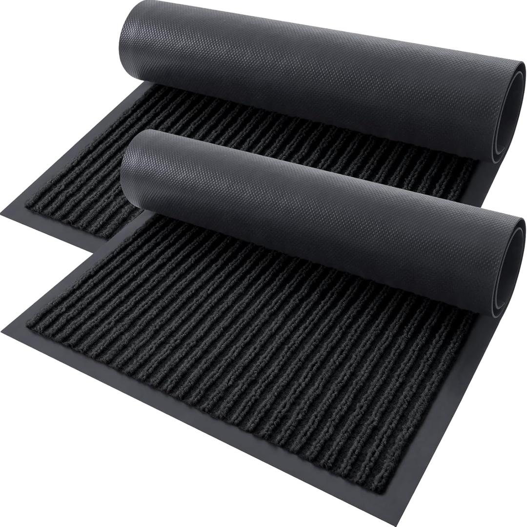 OLANLY Front Door Mat Indoor Outdoor Entrance, 2-Pack 29.5 x 17 Inch, Waterproof Heavy Duty Doormat, Fade Resistant, Low Profile, Easy Clean Patio Porch Welcome Floor Mats for Entry, Black