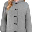Women's Fashion Hooded Knit Open Front Sweater Long Sleeve Button Outerwear Coats (Gray, S)