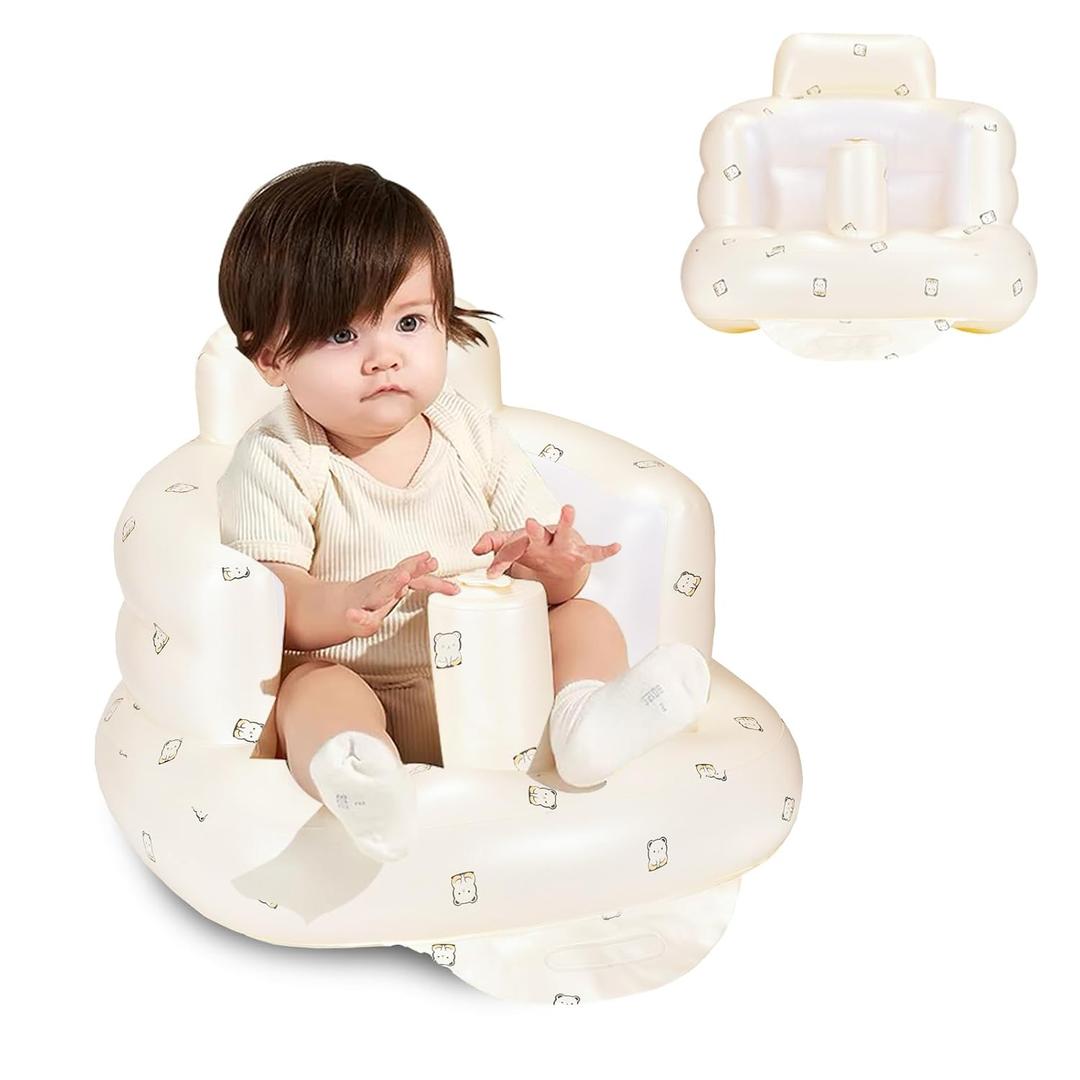 Mengduxd Inflatable Baby Seat, with Built in Air Pump, Inflatable Seat for Babies 3-36 Months for Home, Travel, Camping (Yellow, White Bear)