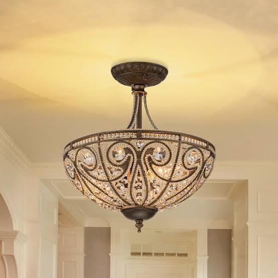 Iridescent 13 in. 3-Light Modern Semi-Flush Mount with Crystal PD1052881