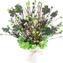 6 Pack Wooden Shamrock Berry Stems - 15.7Inch Glittering Artificial Flowers Clover Picks for St. Patricks Day Decor, Table Centerpiece, Irish Pub & St. Patrick's Day Home Decorations