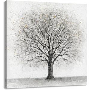 Yelash Abstract Black and White Tree Picture Decor Canvas Wall Art Life Painting with Gold Landscape for Home Bedroom Decoration 24x24 Inch
