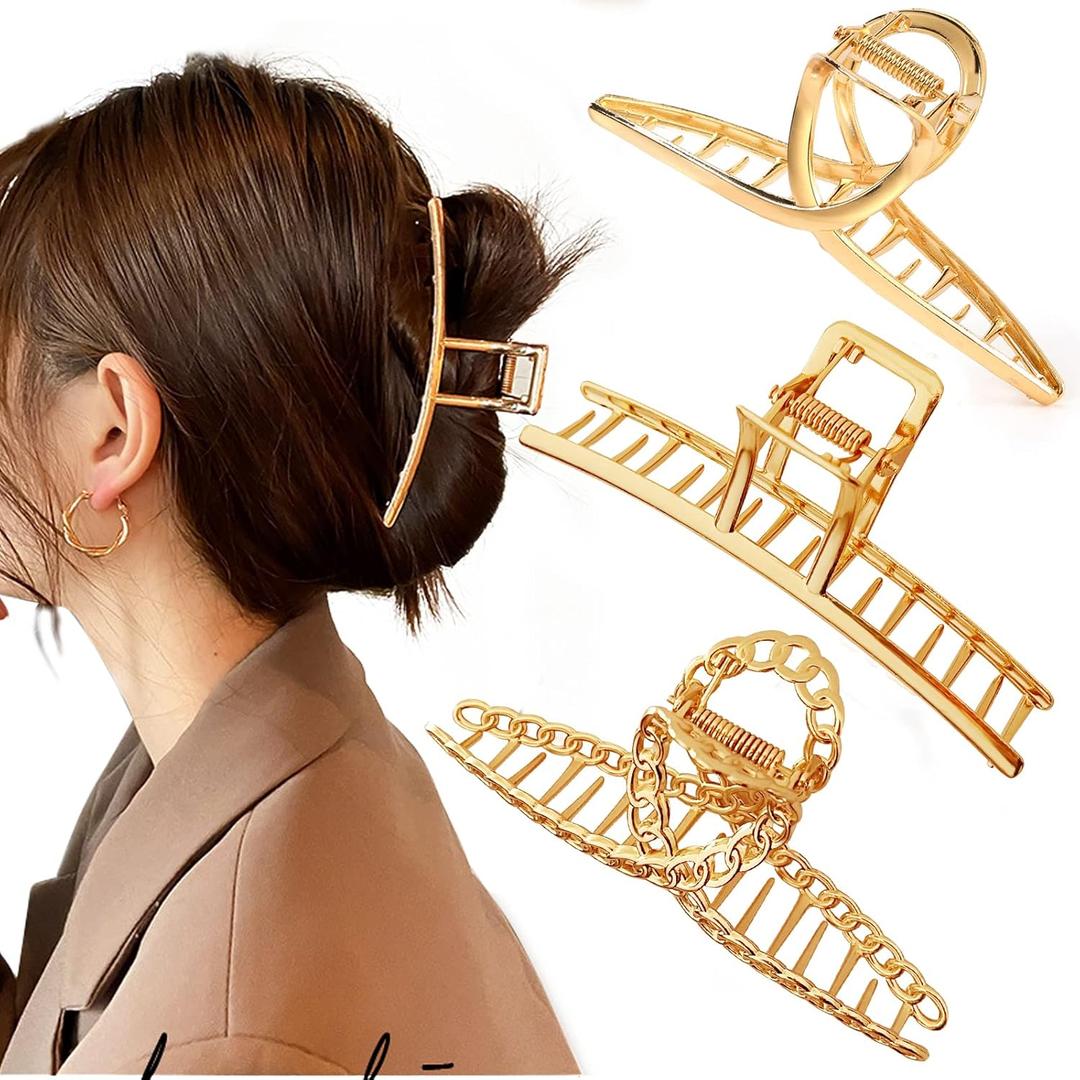 3 PCS Metal Large Hair Claw Clips for Thick Heavy Hair, Big Non-Slip Hair Catch Barrette Jaw Clamp, Strong Hold Claw Barrettes for Long Hair, Fashion Hair Styling Accessories for Women Girls