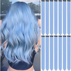 LADYAMZ Colored Hair Extensions 14 PCS, 22 In Baby Blue Clip in Hair Extensions Party Highlights, Light Blue Synthetic Hairpieces for Girls Women Kids Gift(Haze Blue)