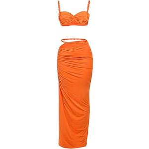 Wuitrie Sexy Two Piece Skirt Set for Women Summer Sexy Camisole and Slim Hip Long Skirt Solid Colour Maxi Skirts Sets, Size -S