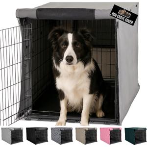 GORILLA GRIP Dog Crate Covers Compatible with Amazon Basics Dog Crates, All Sides Open, Privacy Cover Fits 36" Wire Kennel, Breathable Mesh Windows, Light Reducing Puppy Training Cage Topper, Gray (36" x 23" x 25")
