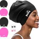 Extra Large Swim Cap Women Adult, Swim Caps for Long Hair, Dreadlocks, Weaves, Hair Extensions, Braids, Curls & Afros - Silicone Swimming Cap for Women & Men Anti-Leak Seal for Pool, Beach, Laps (black)