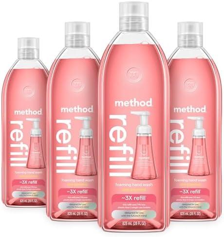 Method Foaming Hand Soap Refill, Pink Grapefruit, Recyclable Bottle, Biodegradable Formula, 28 fl oz (Pack of 3) (Packaging May Vary)