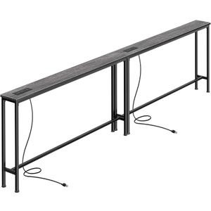 SUPERJARE 102.4 Inch Sofa Table with Power Outlets and USB-C Ports, 5.9 Inch Narrow Console Tables, Entryway Hallway Couch Tables with Storage, Behind Sofa, Small Spaces, Living Room, Charcoal Gray