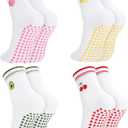 4 Pairs Cute Pilates Grip Socks for Women Yellow (Purple)