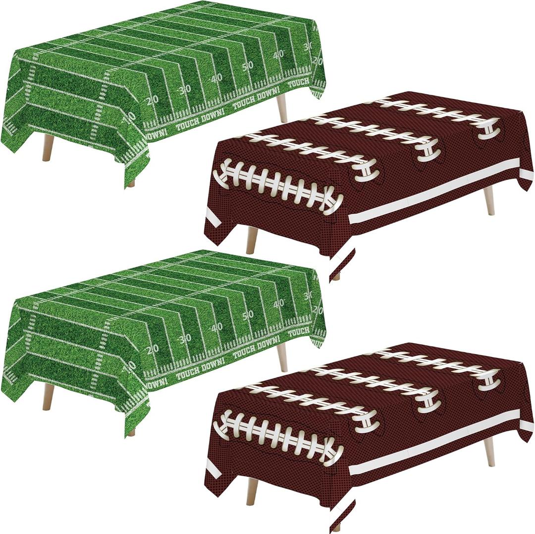 Srua Don 4 Pack Football Party Decorations Tablecloth, Football Party Supplies Table Cover, Football Table Decorations for Birthday Baby Shower Touch Down Game Day (86in x 55in)