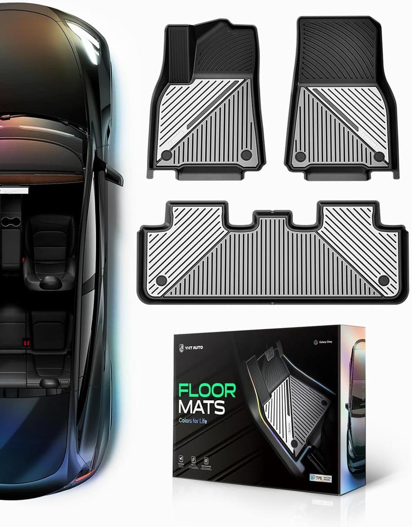 YHTAUTO Upgrade Galaxy Grey Car Floor Mats Fit Tesla Model Y Juniper 2025 2024 2023 2022 2021 2020 TPE Dual-Tone All Weather Car Mats, Custom Fit Model Y Interior Acessories