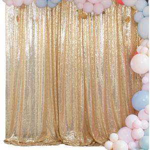 ShinyBeauty Sequin Backdrop - Photo Backdrop and Fabric Backdrop for Wedding/Party/Photography/Curtain/Birthday/Christmas/Prom/Other Event Decor - 4FTx7FT(48inx84in) (Light Gold)
