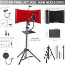 SYLPHID Microphone Isolation Shield with Pop Filter & Stand and Phone Clip, Foldable Triple Layer Sound Proofing, Studio Mic Cover for Recording, Podcasting, Streaming, Singing, YouTube Videos Red