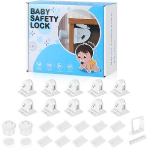 10 Pack Magnetic Cabinet Locks for Child Safety, Drawer Locks Baby Proofing, Magnetic Door Safety Locks for Cabinets and Drawers, Easy Installation No Tools Required (10 Pack and 2 Keys)