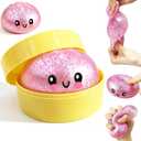 Glitter Dumpling Squishy Toy, Slow Rising Soft TPR Stress Relief Squishy for Adults & Kids – Cute Bao Bun Desk Decoration, Anxiety Relief Fidget, Party Holiday Birthday Gift (1PCS，Pink)