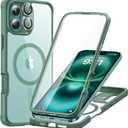 ESR for iPhone 16 Case, Compatible with MagSafe, Full-Body Military-Grade Drop Proof Case with Built-in 9H+ Tempered Glass Screen Protector, Armor Series, Clear Green