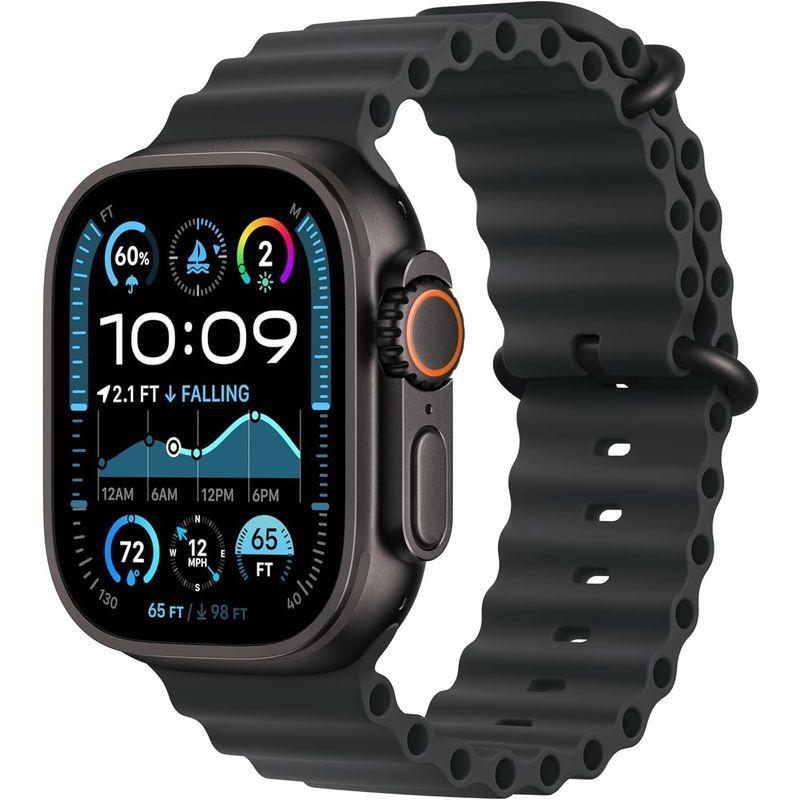 Apple Watch Ultra 2 (GPS + Cellular, 49MM) - Black Titanium Case with Black Ocean Band (One size - fits 130-200mm wrists)