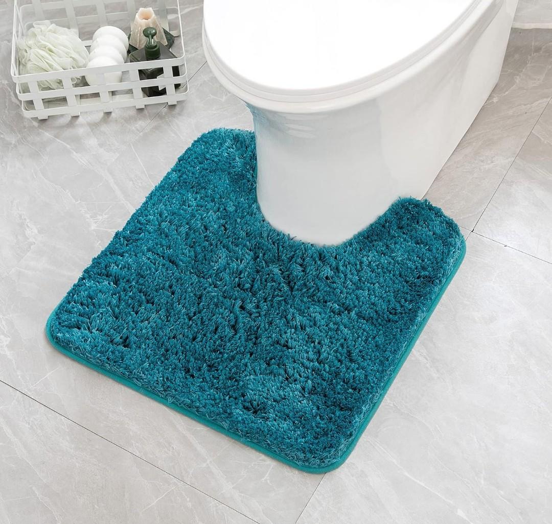 MIULEE Teal Toilet Rugs U-Shaped，Soft Absorbent Microfiber Bathroom Rugs Non Slip Quick Dry Fluffy Contour Bath Mats for Toilet Base Bathroom Floor, Machine Washable, 20x20 Inch