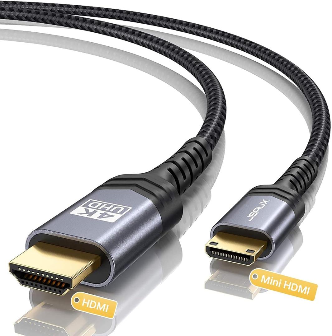 JSAUX Mini HDMI to HDMI Cable 6FT, [Mini HDMI][Aluminum Shell, Braided] High Speed 4K 60Hz HDMI 2.0 Cord, Compatible with Camera, Camcorder, Tablet and Graphics/Video Card, Laptop, Raspberry Pi Zero W (Grey)