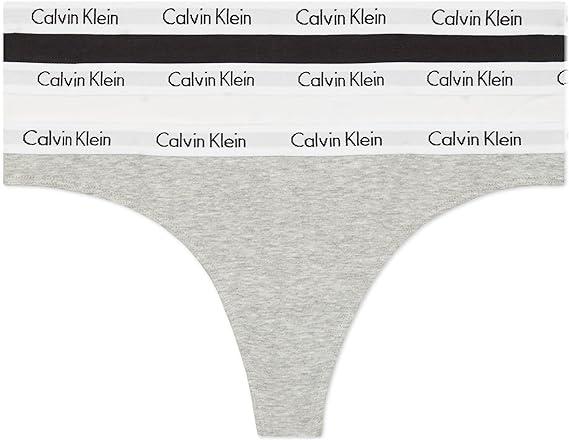 Calvin Klein Women's Carousel Logo Cotton Stretch Thong Panties, 3 Pack (X-Large, Black /white/Gray)