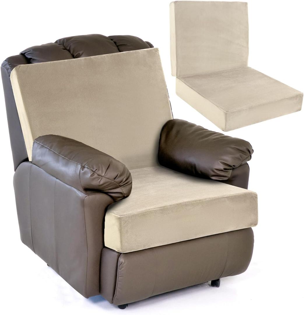 HOMBYS Foam Recliner Chair Cushions for Elderly, 4" Thick Chair Pads with Back Support for Office, Non-Slip Medium Firm Seat Cushion with Lumbar Pillow (Light Khaki, 21.5" Backrest)