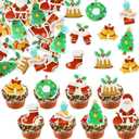 4 x Ephlyn 48Pcs Edible Christmas Cake Toppers Wafer Paper Christmas Cupcake Decorations Xmas Cookie Decorations for Xmas Festival Birthday Party Food Decor Green