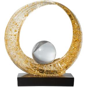 Golden Wave Resin Origami Statue Modern Abstract Home Decoration Emphasizes Abstract Office Desk Center Art Statue Table Family Bedroom Living Room Golden Stripe Decoration (A-White Gold)