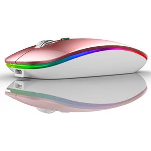 Uiosmuph LED Wireless Mouse, G12 Slim Rechargeable Silent 2.4G Portable Optical Wireless Computer Mice with USB Receiver and Type C Adapter (Rose Gold)