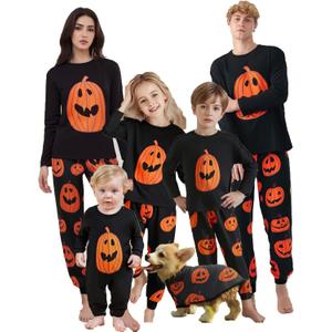 Matching Family Halloween Pajamas Set - Cute Pumpkin Print 2-Piece PJS for Adults & Kids | Holiday Family Pajamas (Large, Hwn1)