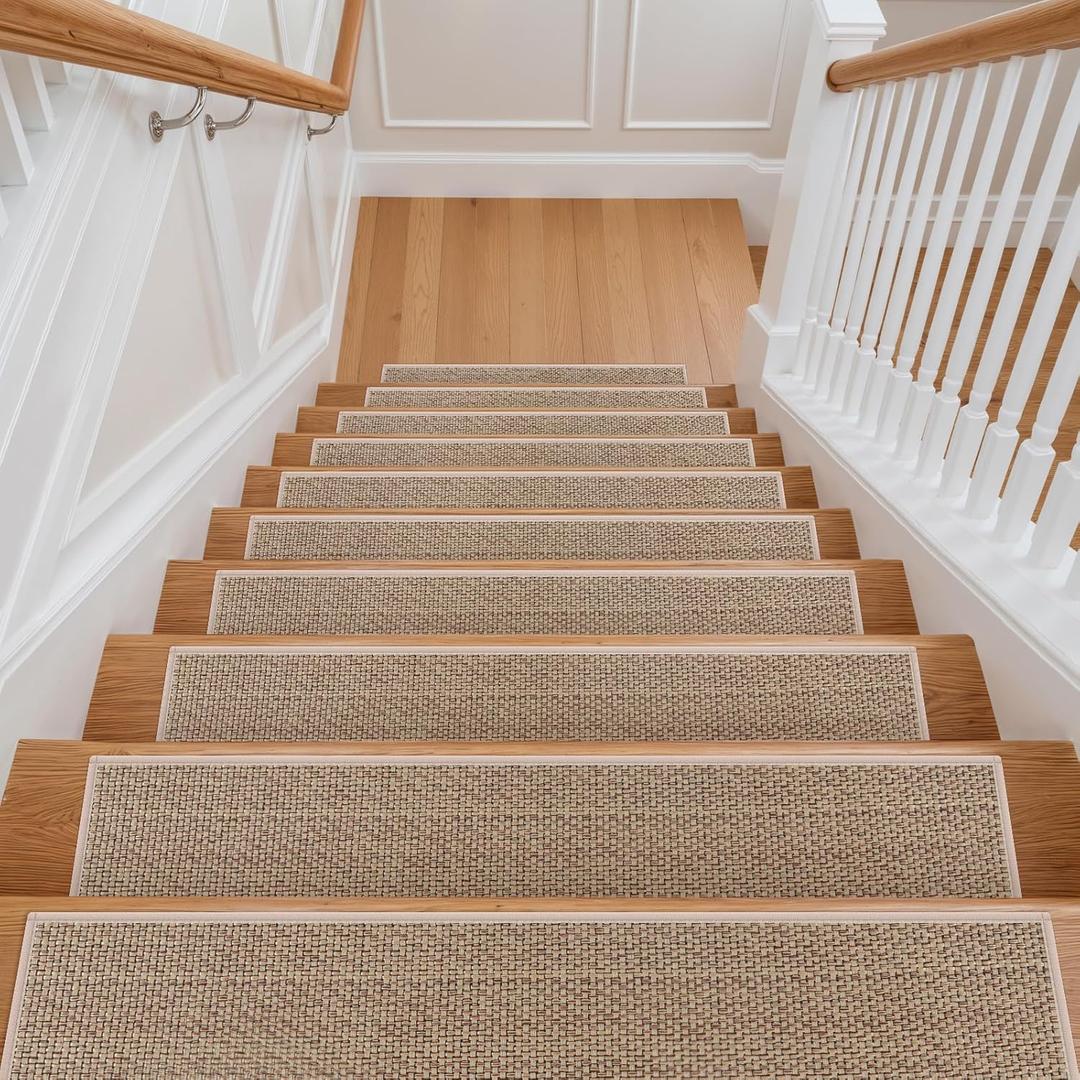 Stair Treads Non Slip, 15PCS 8"x30" Washable Carpet Stair Treads for Wooden Steps, Self-adhesive Anti-slip Backing Peel and Stick Stair Runner, Indoor Staircase Step Treads for Kids Elders Dog (8"x30", Tan)