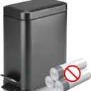 Homie Soft Close, Slim Trash Can 1.6 Gallon with Anti - Bag Slip Liner and Lid, Use as Mini Garbage Basket, Slim Dust Bin, or Decor in Bathroom, Restroom, Kitchen, or Bedroom (Matte Black)