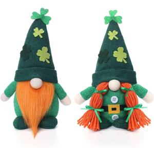 St Patricks Day Decorations, 2Pcs St Patricks Day Gnomes Plush, Knitted Shamrock Leprechaun Tomte, Irish Holiday Decor for Home Table Shelf Party Mantel