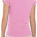 Floral Find Girls Raw Cut Cap Sleeve Tee Summer Boat Neck Lightweight Tops Cute Basic T-Shirts, Pink, 12-13Y
