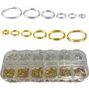 6 Size Gold and Sliver Jump Rings,Double Loops Round Split Small and Medium Key Chain Ring for Jewelry Making and Keychain Home Car Dog tag Rings DIY Crafts