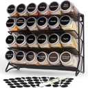DIDITIME Spice Rack Organizer with 24 Glass Jars and 60 Labels, 4-Tier Seasoning Organizer for Cabinet, Countertop, Pantry or Wall Mount, Rust-Resistant Carbon Steel Spice Jar Set with Marker