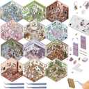 12PCS DIY 3D House Scene Stickers, Fun DIY 3D Sticker Scene Make Your Own Mini Room Supermarket, Cute Cartoon Miniature Scene Sticker Set, 3D House Stickers Quiet Book for Adults Kids Christmas Gifts