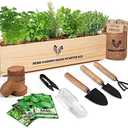 Meekear 5 Herb Seeds Garden Starter Kit with Complete Planting Kit & Wooden Flower Box, Growing into Basil, Parsley, Rosemary, Thyme, Mint for Kitchen Windowsill Herb Garden DIY