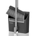 JOYMOOP Black Broom and Dustpan Set, Upright Angle Design with Built-in Comb Teeth for Home, Office, Hardwood Floors, Pet Hair